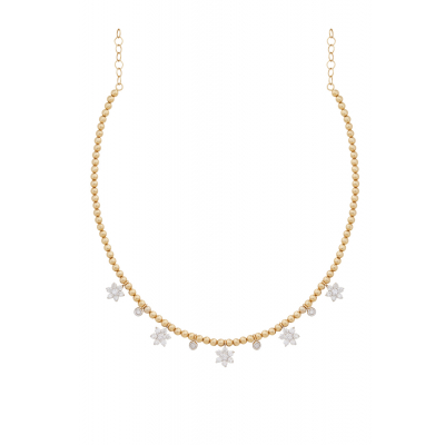 Colar ouro amarelo flores de diamantes