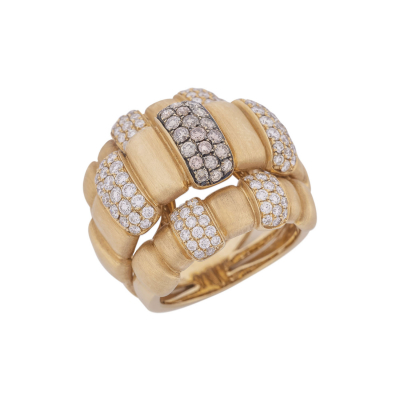 Anel ouro amarelo com gomos e diamantes