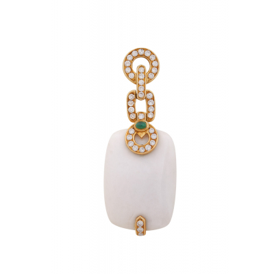 Brinco Ouro Amarelo com Ágata Branca e Diamantes